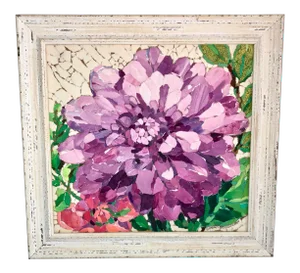 Purple Zinnia Collage Painting