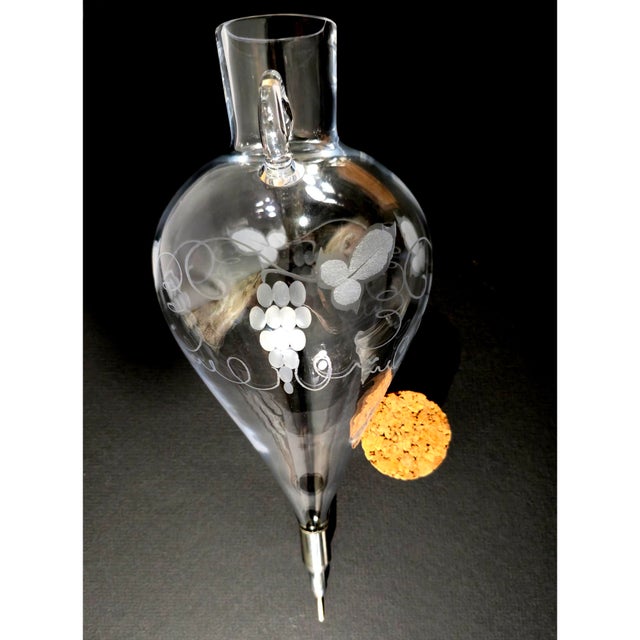 Mid 20th Century Austrian Hand-Blown Crystal Wine Aerator Decanter & Wrought Iron Stand – 23" For Sale - Image 4 of 12