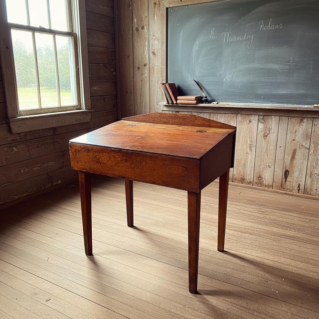This antique wooden school desk dates to the 1890s–1910s, when rural & town schools relied on locally made furnishings...