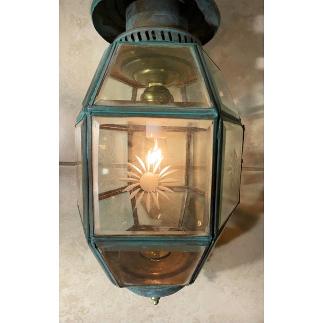 Antique English Solid Brass & Glass Starburst Hanging Lantern - Pendant For Sale - Image 13 of 15
