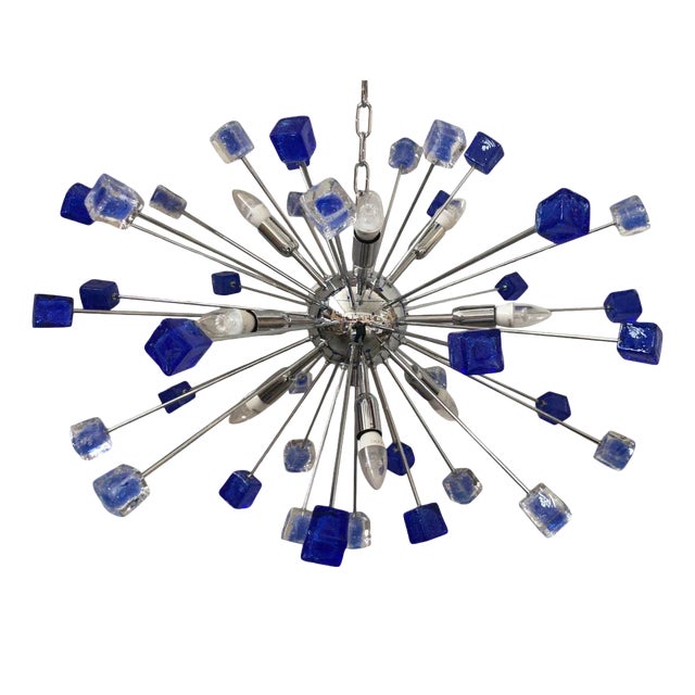 Italian Handmade Blue Murano Glass Sputnik Chandelier from Simoeng For Sale