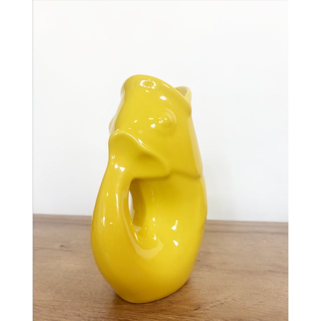 American Yellow GurglePot Fish Pitcher Ceramic Vase 2006 Coastal For Sale - Image 3 of 7