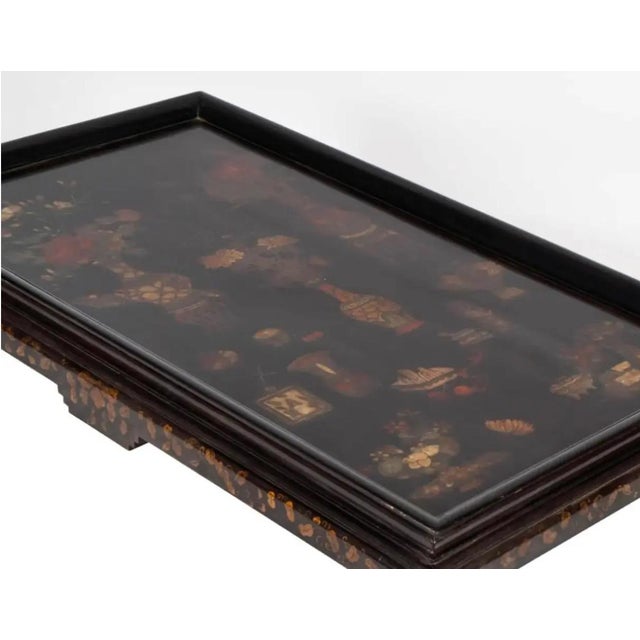 Ming Style Chinoiserie Black Lacquer Coffee Cocktail Table For Sale - Image 4 of 5