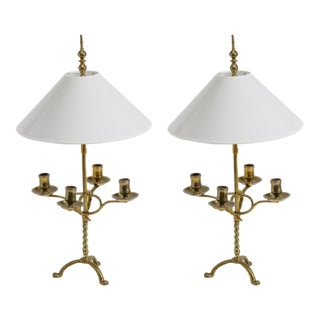 1960s French Neoclassical Style Bronze Candlesticks Desk Lamps - a Pair For Sale