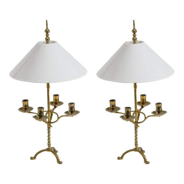 1960s French Neoclassical Style Bronze Candlesticks Desk Lamps - a Pair For Sale