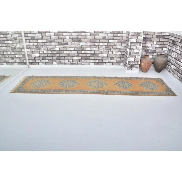 Beige Oushak Handknotted Wool Runner Rug For Sale - Image 8 of 9