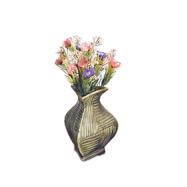 Gary DiPasquale, Postmodern Slip-Cast Stoneware Bud Vase, Geometric 3-Sided Flared Triangular - Olive Green For Sale - Image 4 of 9
