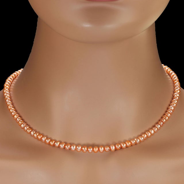 2020s Ajd 17 Inch Peachy Orange Delicate 5mm Pearl Necklace For Sale - Image 5 of 5