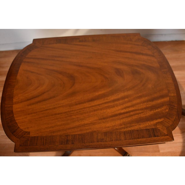 1910s Pair of Antique English Regency Mahogany Banded Walnut Side Tables End Tables For Sale - Image 15 of 18