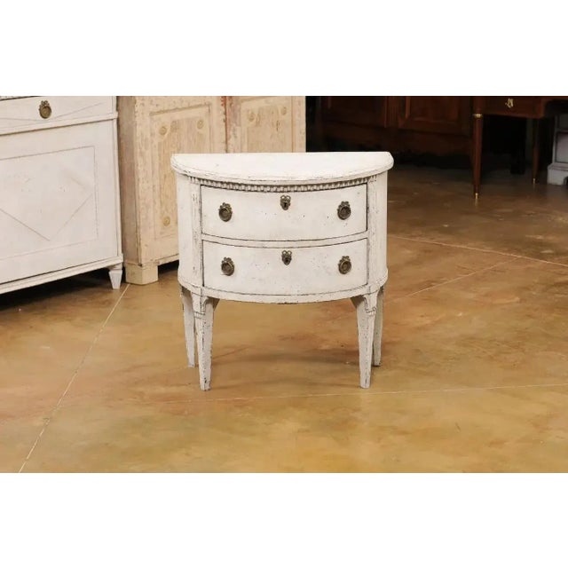 Danish 1790s Louis XVI Period Painted and Carved Demilune Two-Drawer Chest For Sale - Image 6 of 13
