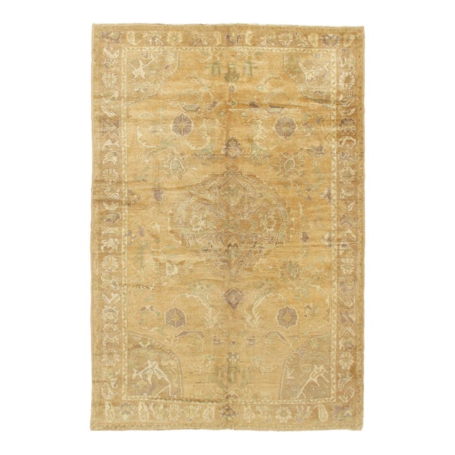 Vintage Circa 1940 Subdued Turkish Oushak Hand Woven Wool Rug 5'6 X 8'3 For Sale