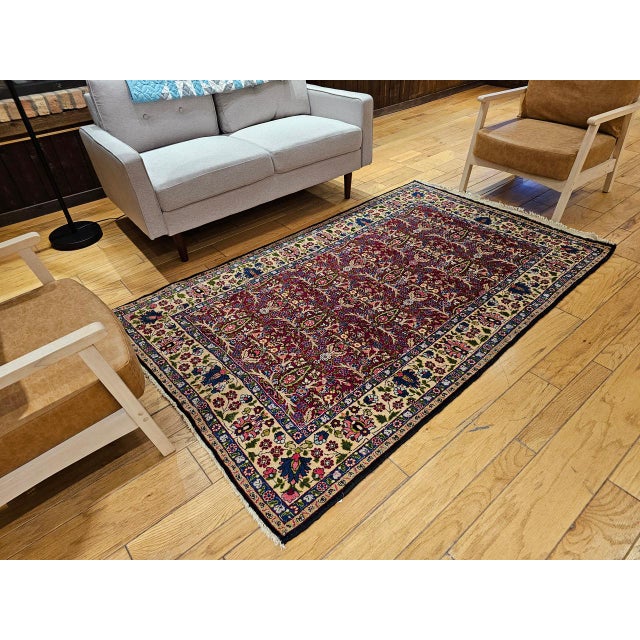 1900 - 1909 Vintage Persian Tabriz Area Rug, Hand-Knotted Wool, All Over Tree of Life Pattern, Magenta & Yellow, 5x7 For Sale - Image 5 of 16