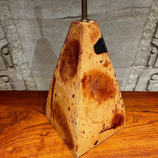 1970s Artistic Table Lamp Abstract Modern Leather Wrapped Metal For Sale - Image 4 of 11