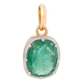 20th Century Rhodium Finish Emerald Georgian Pendant in 14k Solid Gold For Sale