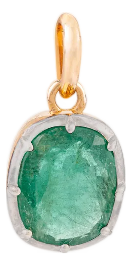 20th Century Rhodium Finish Emerald Georgian Pendant in 14k Solid Gold
