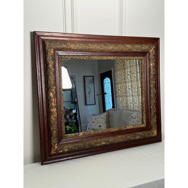 Antique Traditional Victorian Gold Ornate Gesso & Solid Wood Walnut Finish Mirror For Sale - Image 9 of 11
