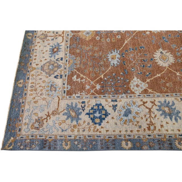 Apadana's Artisan Collection Brown Handmade Floral Pattern Wool Rug For Sale - Image 4 of 11