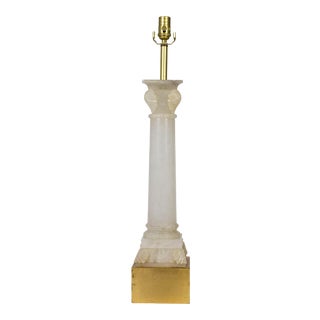 Early 20th Century Tall Alabaster Column Lamp W/ Gilded Base For Sale