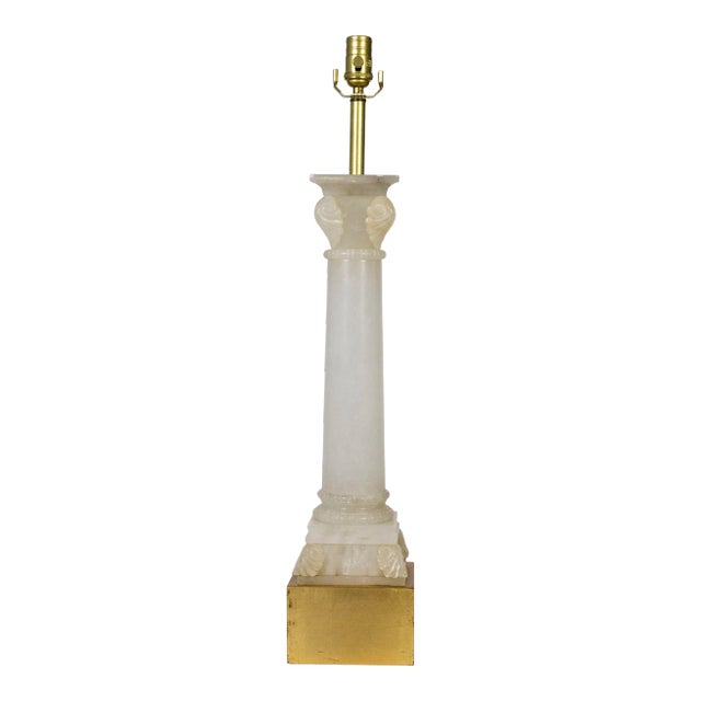 Early 20th Century Tall Alabaster Column Lamp W/ Gilded Base For Sale