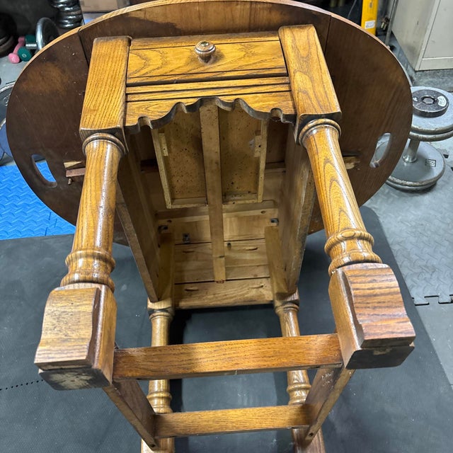 1960s Solid Oak End Table Side Drop Leaf Table Single Drawer Peters Revington Furniture For Sale - Image 4 of 12