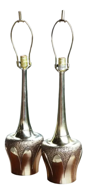 Mid-Century Laurel Lamp Company "Brady Bunch" Brass Textured Sculptural Lamps - a Pair