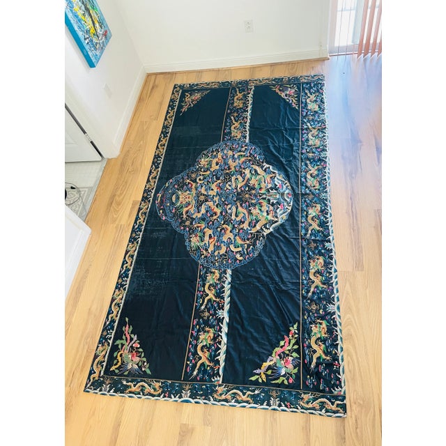 Blue Early 19th Century Antique Chinese Qing Dynasty Large Altar Embroidery For Sale - Image 8 of 10