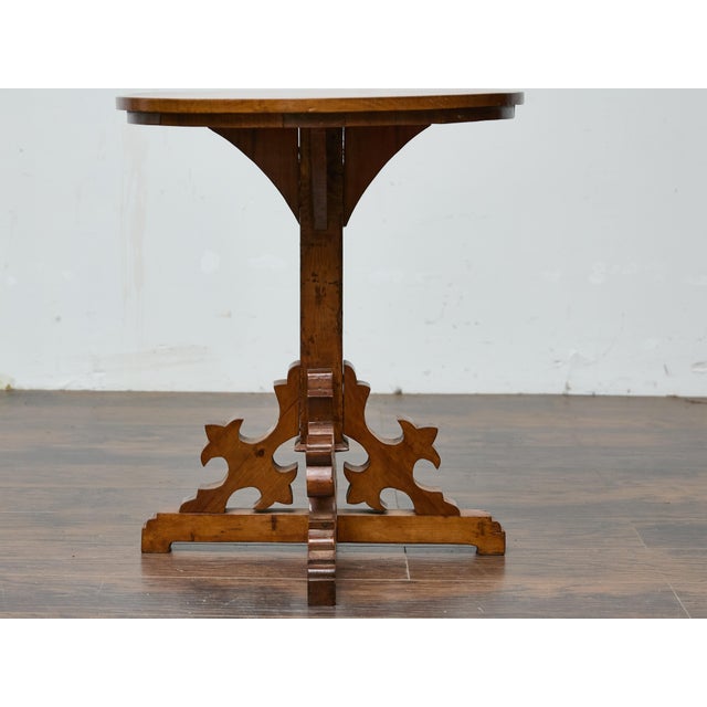 Brown Gothic Revival English Pine Quadripod Table with Scrollwork Base, 19th Century For Sale - Image 8 of 12