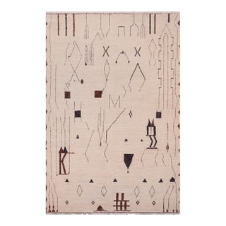 Boho Chic Beige/Brown High Low Wool Rug - 7'9'' X 10'5'' For Sale