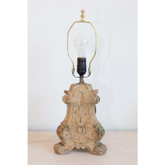 18th-Century French Baroque Carved Wood Altar Candlestick Lamp For Sale - Image 9 of 9