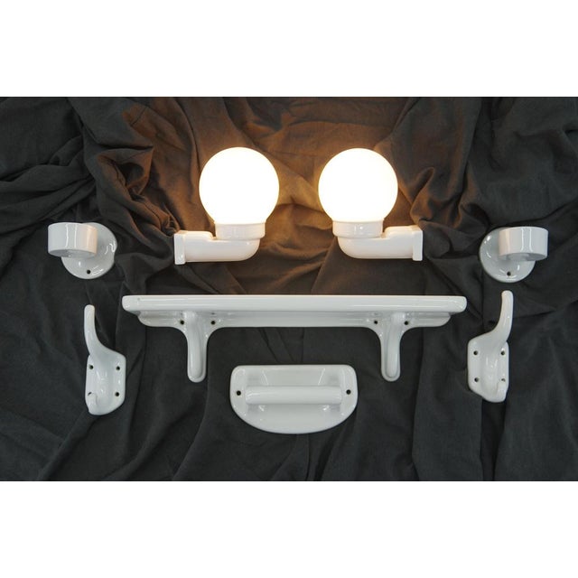 Set of Art Deco or Bauhaus bathroom accesories by Ditmar Urbach from late 1920s. Two wall lamps (E27 or E26 socket), one...