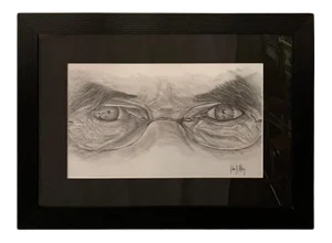 Portrait of a Man Charcoal Drawing Entitled "Intense Gaze", Signed and Framed