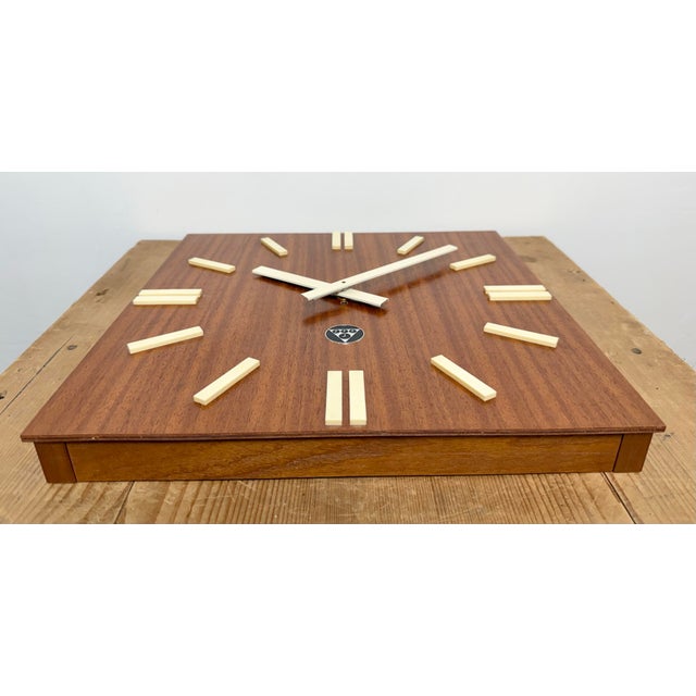 Vintage Brown Wooden Wall Clock from Pragotron, 1980s For Sale - Image 11 of 16