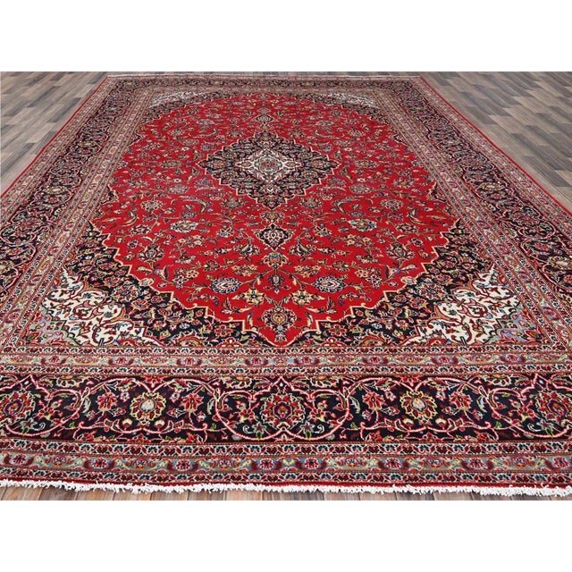 1960 9'10"x13'1" Ketchup Red Hand Knotted Wool Vintage Kishoon Full Pile Oriental Rug For Sale In New York - Image 6 of 12