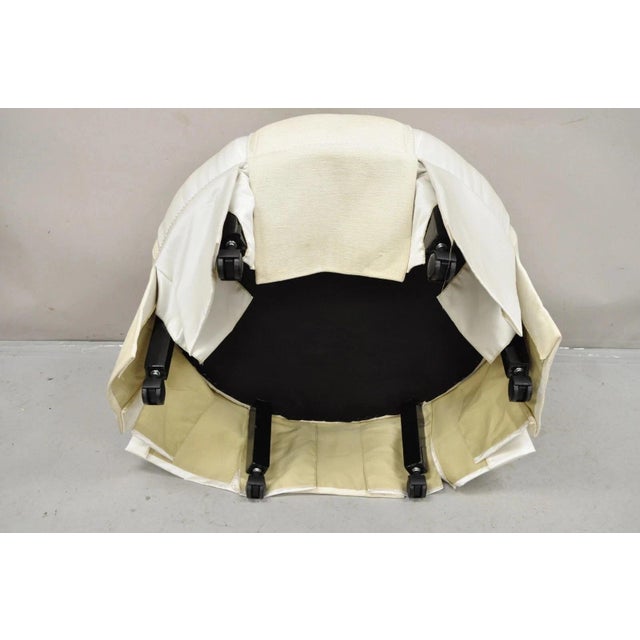 Decorator Modern Beige Upholstered Button Tufted Skirted 35" Round Ottoman For Sale - Image 10 of 12