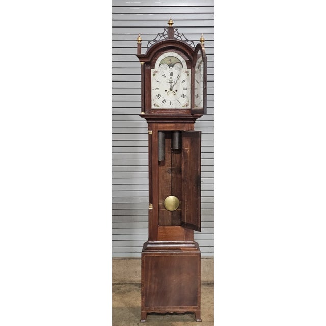 French Antique Early 19 C New England Roxbury Style Tall Case Clock Wilson Dial For Sale - Image 3 of 15