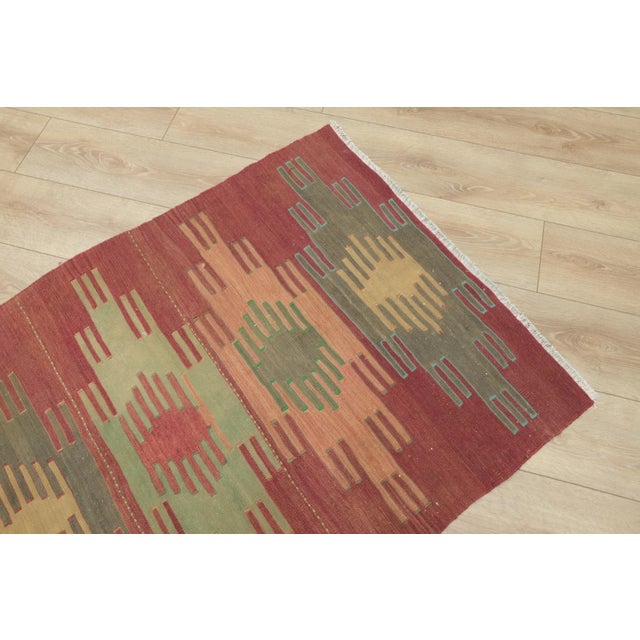 1950s Turkish Geometric Hand Knotted Very Old Kilim Rug For Sale - Image 10 of 13