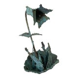 Early 21st Century Bronze Artist Made Brutalist Style Flower Sculpture For Sale
