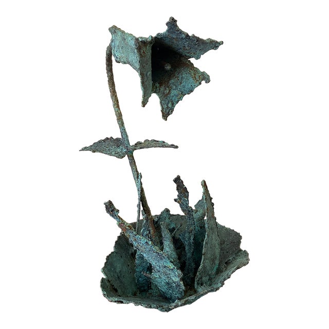 Early 21st Century Bronze Artist Made Brutalist Style Flower Sculpture For Sale