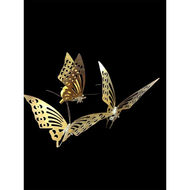 1970s Mid-Century Modern Brass Butterflies Tabletop or Wall Decoration- Set of 3 For Sale - Image 4 of 9