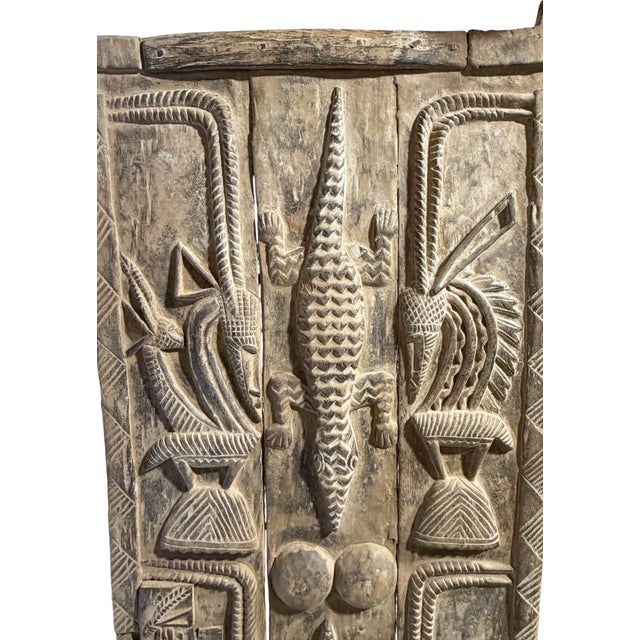 1980s Vintage Dogon Granary Door With Chiwaras /Crocodiles Mali African 74" H For Sale - Image 5 of 10