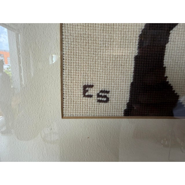 1976 Mid-Century Modern Abstract Figural Needlepoint Textile Wall Art – Framed For Sale - Image 10 of 12