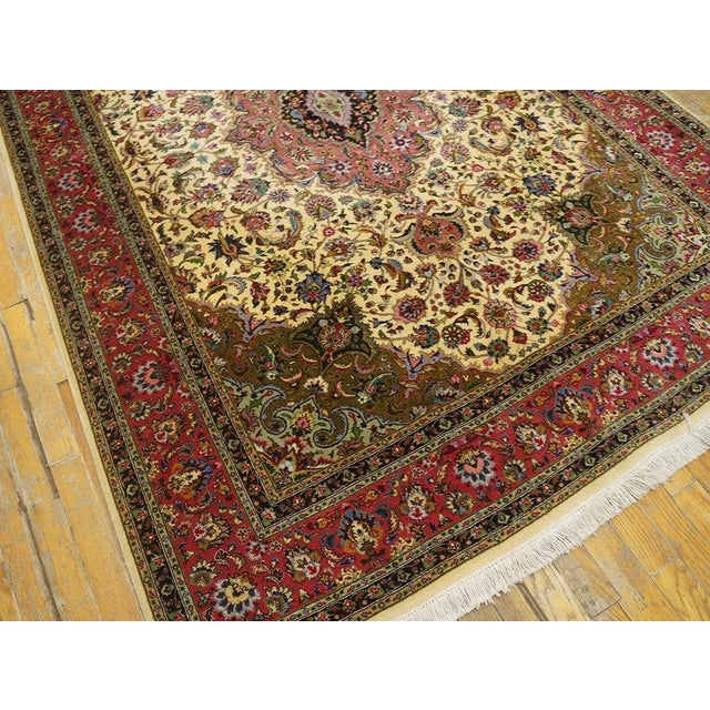 Textile Refined Ivory Background Color With Rosette Claret Border Overall-Medallion Patterns Antique Persian Tabriz Rug For Sale - Image 7 of 9