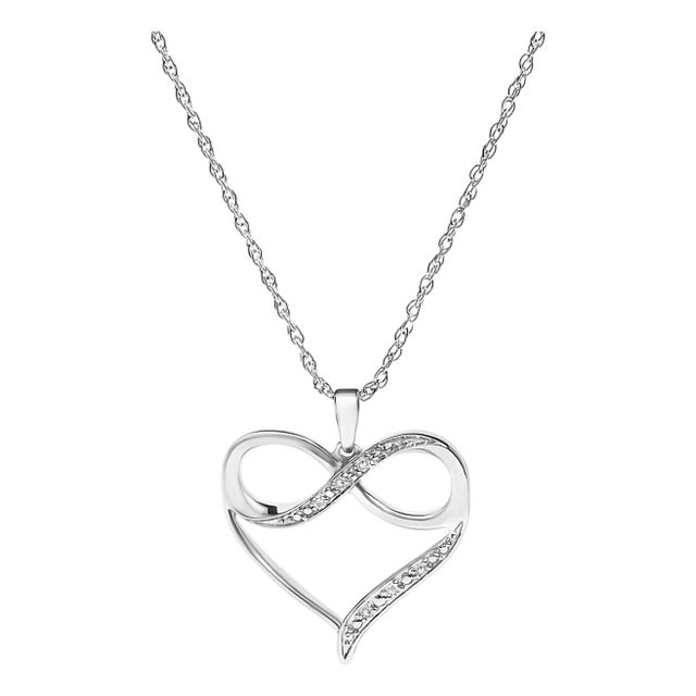 .925 Sterling Silver Diamond Accent Infinity Heart Love Pendant Necklace (J-K Color, I2-I3 Clarity) - 18" Inches For Sale