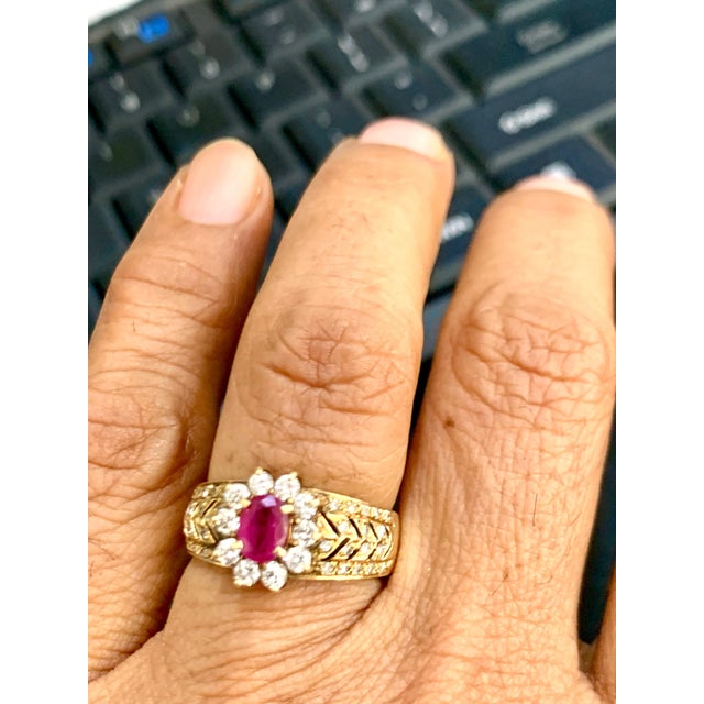 0.50 Carat Natural Ruby and Diamond 14 Karat Yellow Gold Ring For Sale - Image 4 of 18