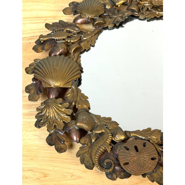 Victorian Brass Coral & Sea Life Circular Mirror, England, Late 19th Century For Sale - Image 10 of 13