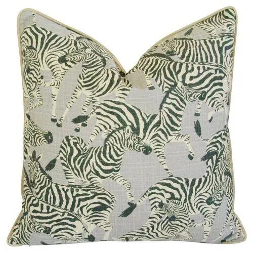 Early 21st Century Designer Safari Zebra Linen & Velvet Pillow 22" Square For Sale - Image 5 of 5