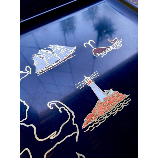 Wood Vintage Couroc of Monterey Massachusetts Patriotic Cape Cod Inlaid Serving Tray For Sale - Image 7 of 10