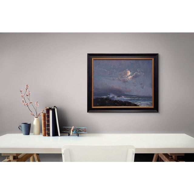 Early 21st Century On the Beach at Night Alone... by Devin Michael Roberts | Oil on panel Night seascape with waves and clouds. For Sale - Image 5 of 5