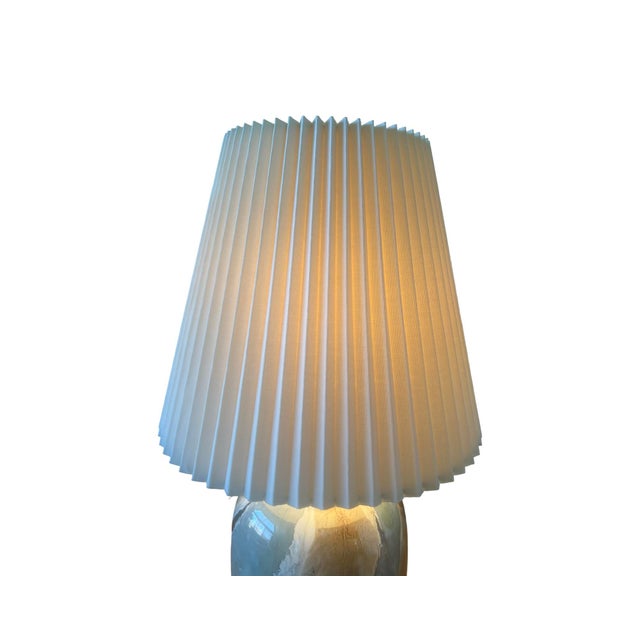 1970s Vintage Mid Century Modern Pair of 1970s Postmodern Ceramic Table Lamps Shades Faux Marble For Sale - Image 5 of 8
