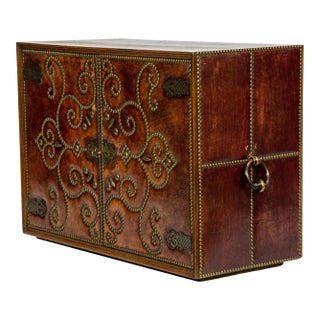 A Mid-Century Studded Leather Covered Bar Cabinet in the Spanish Revival Taste, For Sale